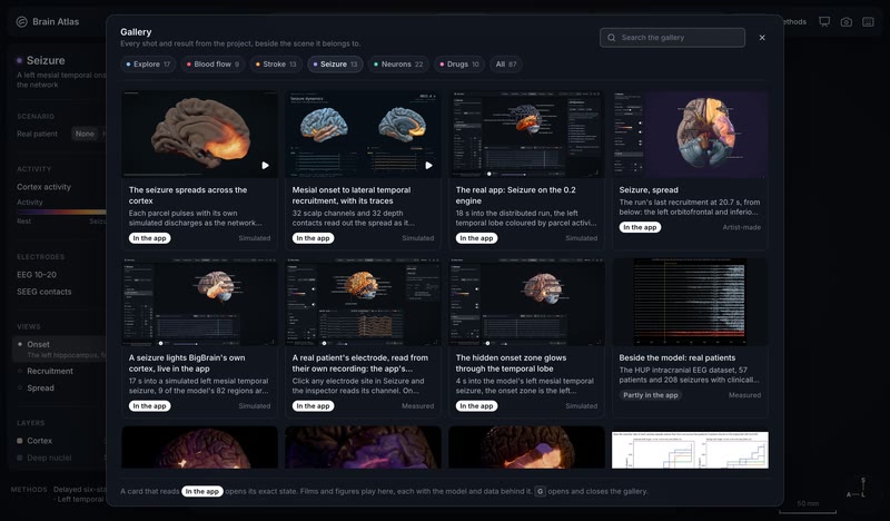 The whole showcase, inside the app.