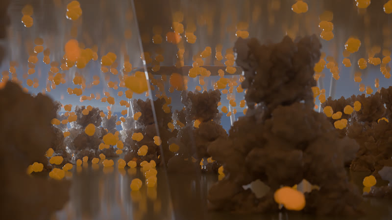 Inside the synaptic cleft.